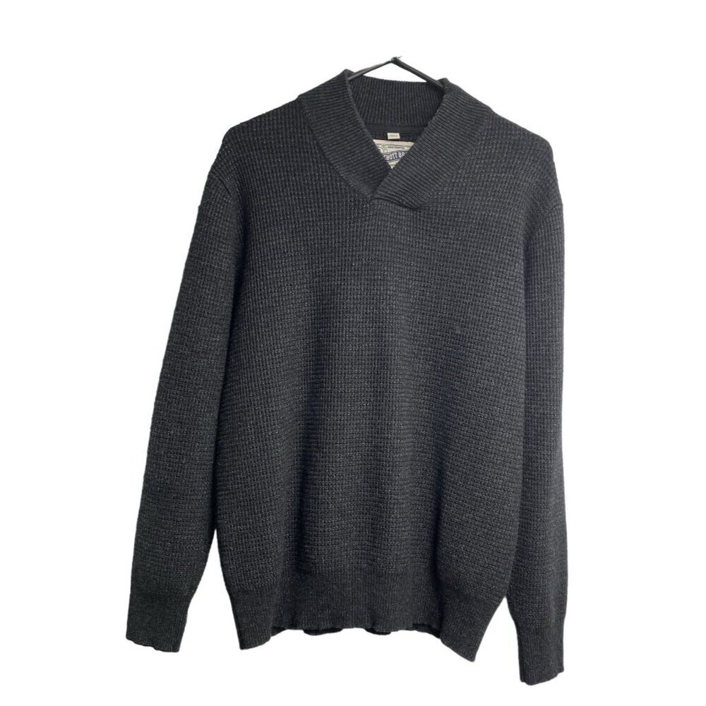 Vtg SCHOTT BROS Men Wool Blend Pullover Sweater V‎ Neck Sz L Black Preppy 68-28